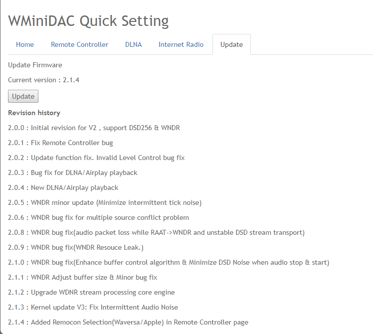 WMiniDAC ファームウェア v2.1.9アップデート
